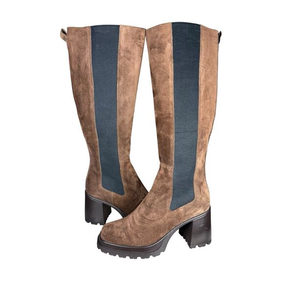 NEW Steve Madden Brown Suede Tall Platform Block Heel Boots sz 11 - Picture 3 of 14